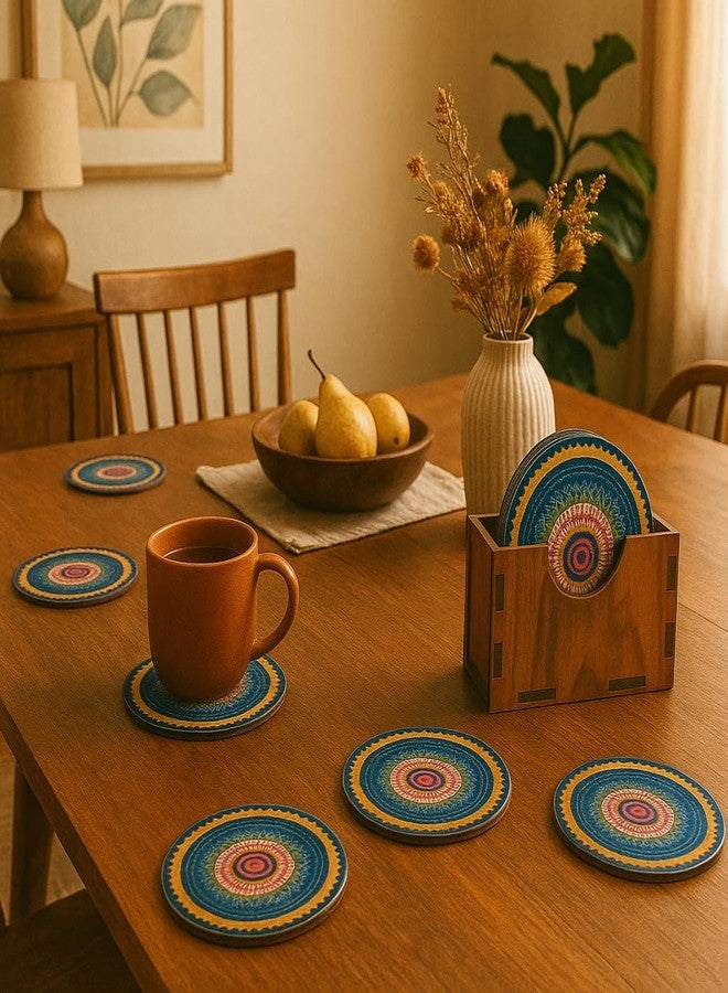 Craftzo Wooden Antique Shape Costers for Tea | Coffee| Drink Mugs |Coaster Set of 6 for Kitchen|Dining Table| Office |Restaurant (Model-9) - Image 2